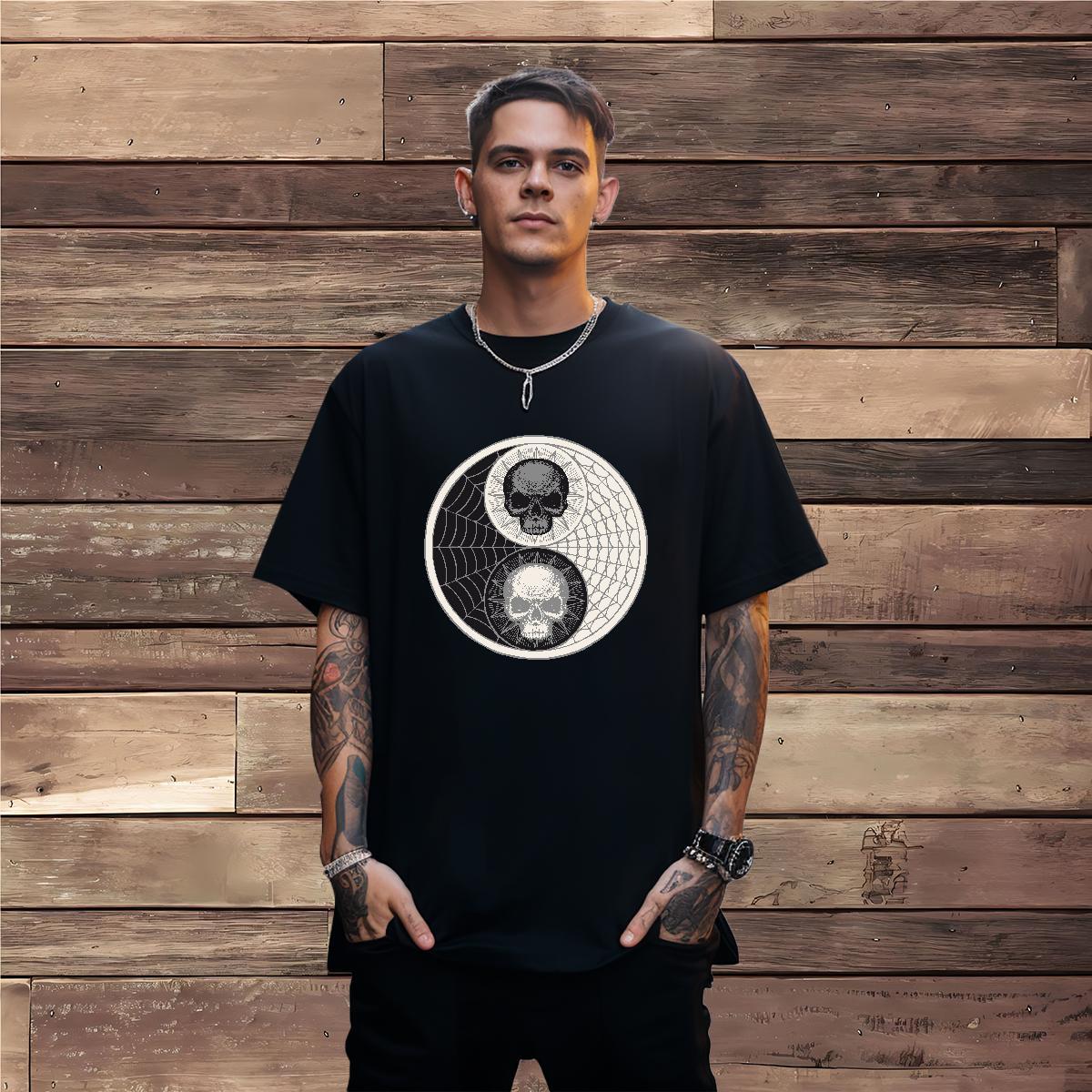 Cool T-Shirts for Men 230g 100% Cotton skull Anime Printing Street Cartoon Print Breathable Short Sleeve Men Tees DIY Customized Clothings
