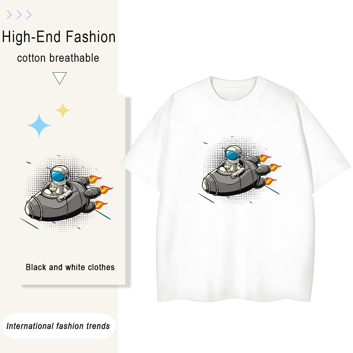 Nice Tshirt for Man Woman 230g Pure Cotton cosmonaut Street Wear T Shirts Women Breathable Floral Print Top Tees