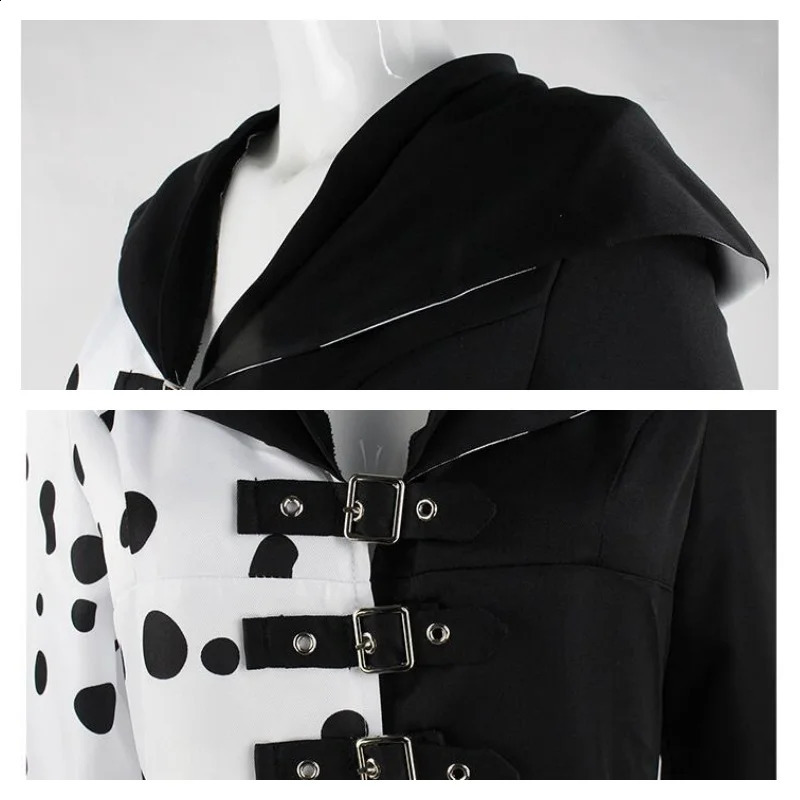 Adult Black and White Witch Deville cosplay womens outfit with gloves Halloween party set w240824