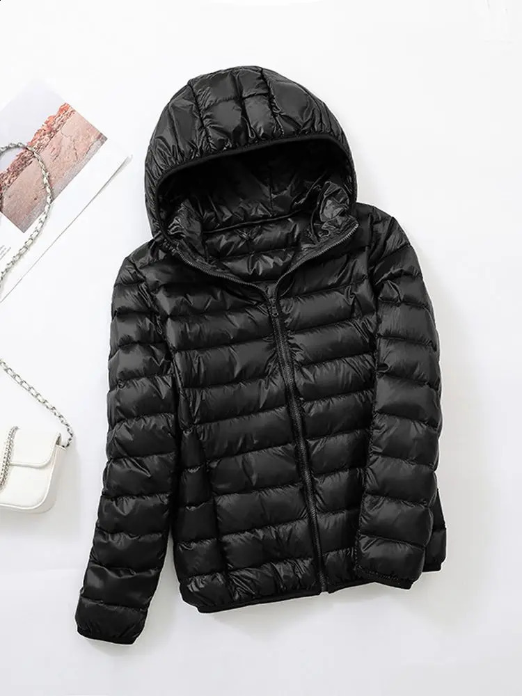 Womens Puffer Winter Jacket Ultra Light Duck Down Fashionable Warm Thin Hooded Portable 240823