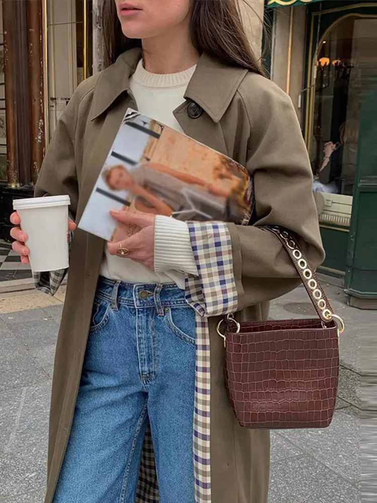 Retro Loose Long Trench Coat Women Classic Solid Single-Breasted Lapel Pockets Windbreaker Jacket Female Autumn Khaki Outwear 240822