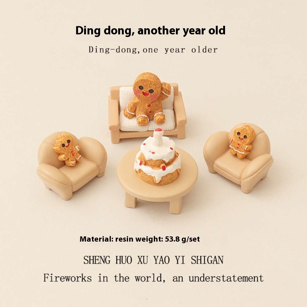 Charming Mini Biscuit Man Landscape Accessory Kit Includes Mini Sofa, Table & Baby House - Perfect for Indoor Play Areas
