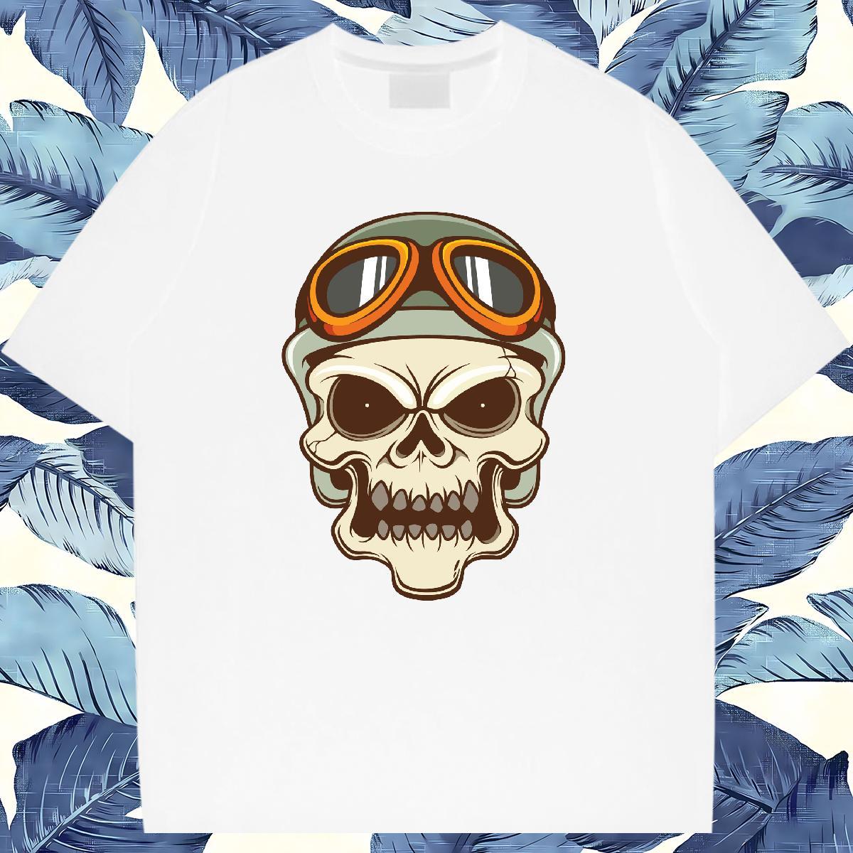 Classic T shirt 230g Pure Cotton skull Sport Black White Breathable Men Tops Tees Casual New Clothings