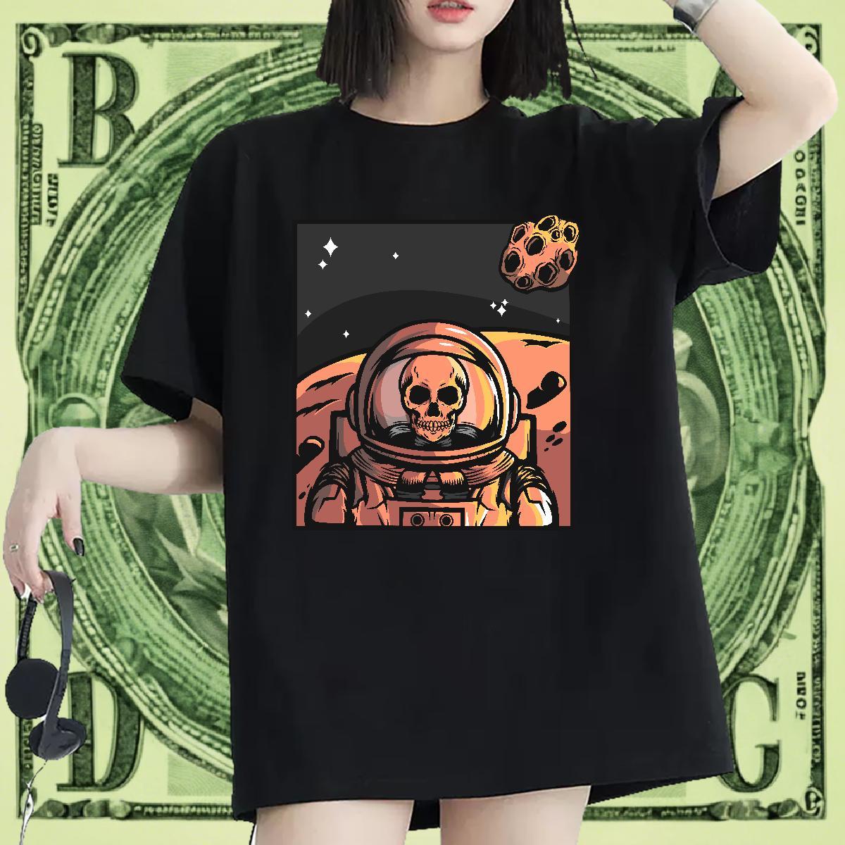 Nice Couples T Shirts 100% Cotton 230g universe Daily Outfit T shirt Crew Neck Breathable Black Oversized Top Tees