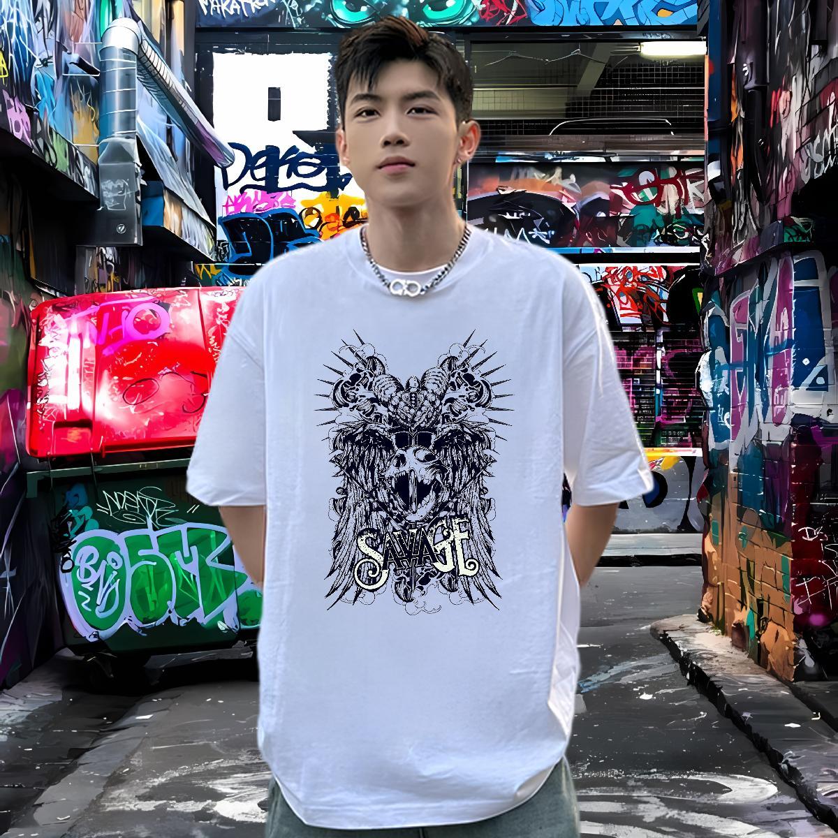 Loose Fit T-Shirts 100% Cotton 230g skull Sports Casual DIY Printed Breathable Short Sleeve Men Tshirts Fashion Designer Wear
