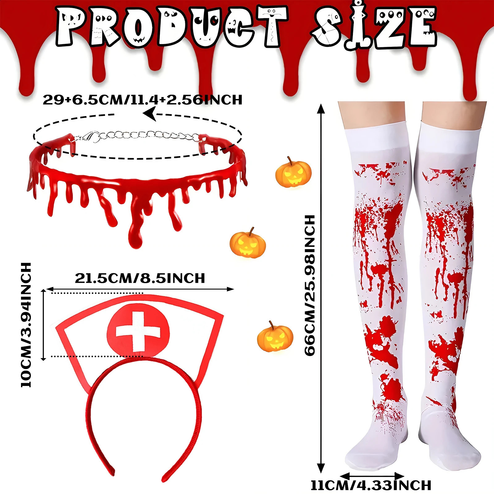 3 pieces of womens bloody nurse costumes headbands necklaces socks Halloween accessories roleplaying w240824