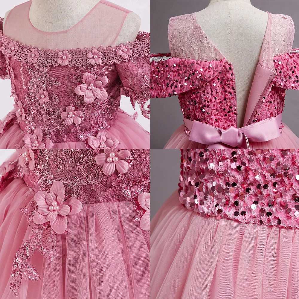 4-14Y lace teenage childrens girl wedding dress elegant princess party dress Christmas formal sleeveless dress W240823