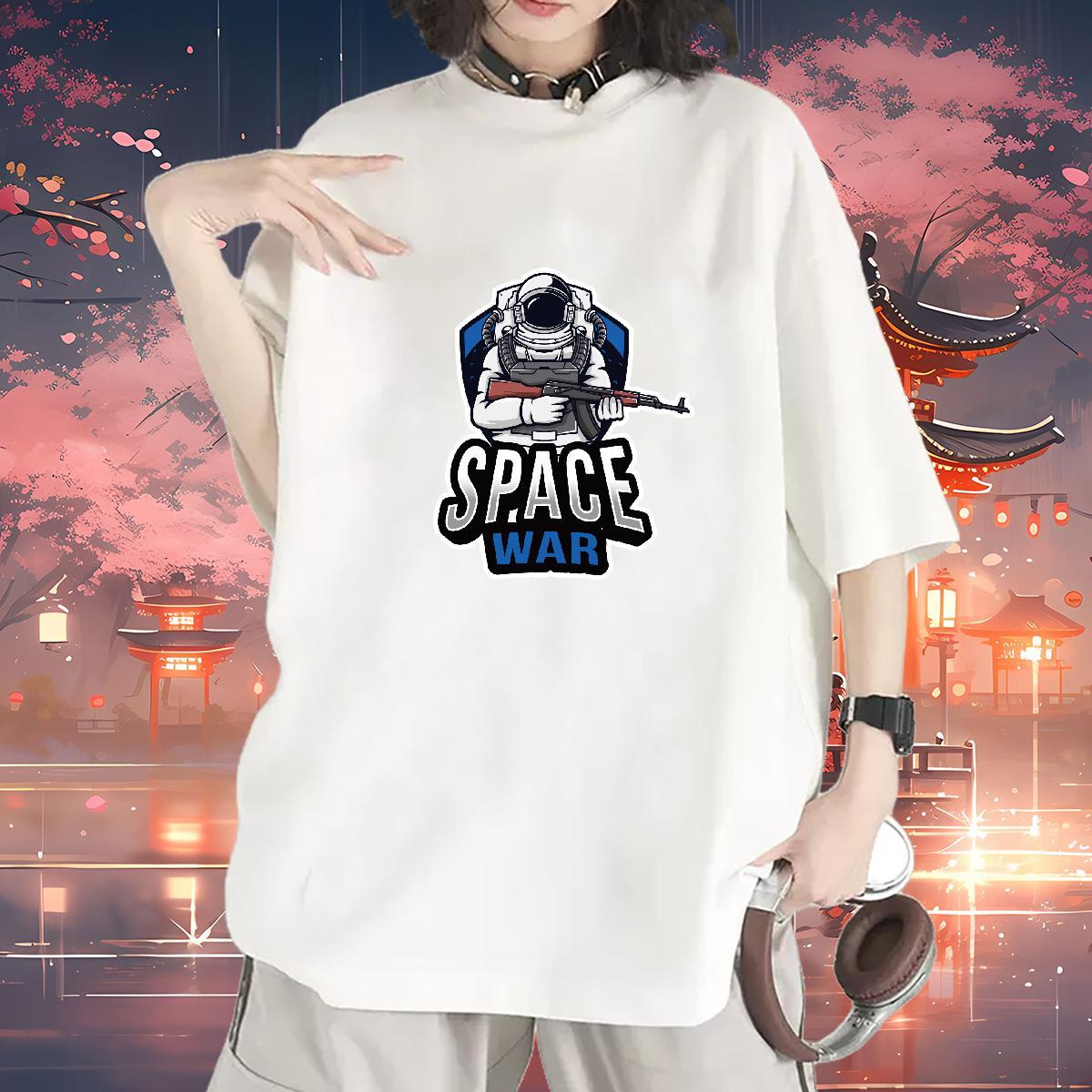 Nice Lady T shirt 230g 100% Cotton cosmonaut Daily Outfit Womens T Shirts O-Neck Short Sleeve Custom Print Plus Size Tee Shirt