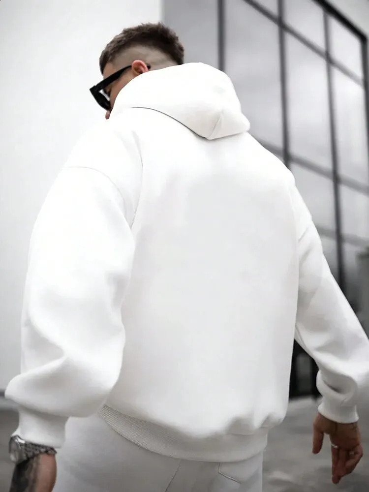 Mens casual fashion trend retro solid color long sleeved hoodie 240822