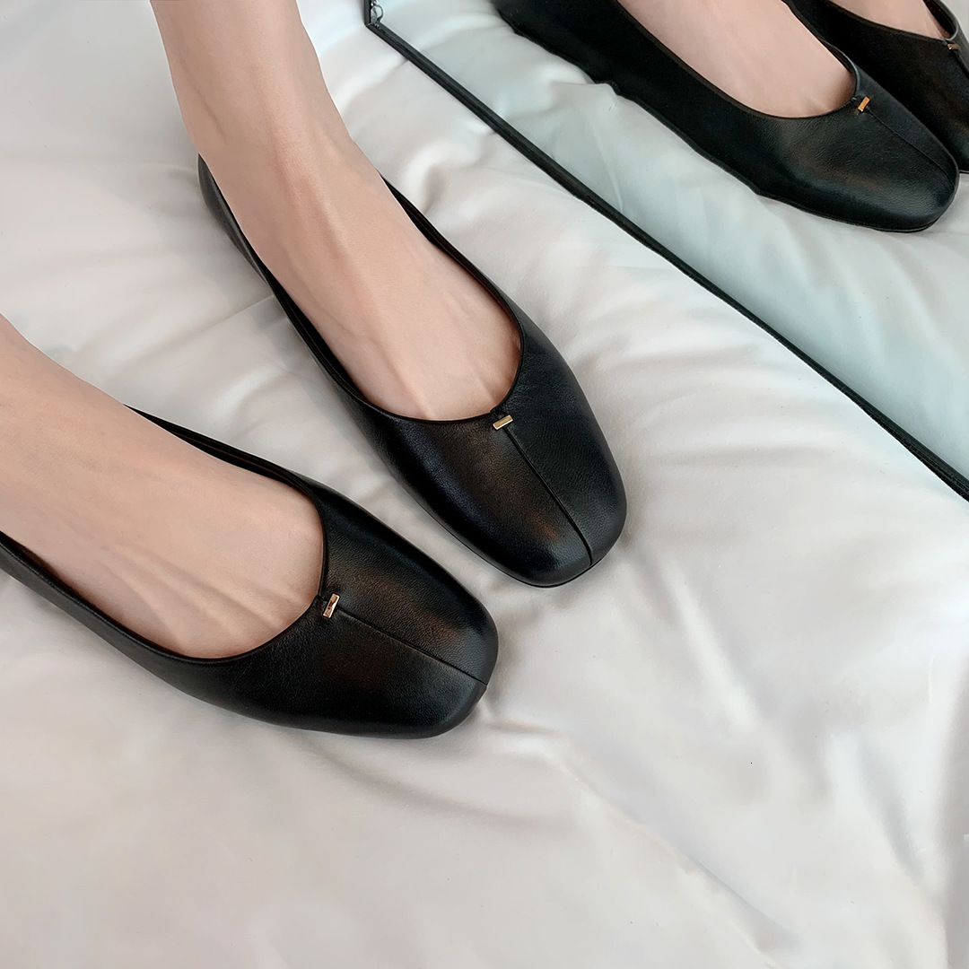 Ddmysports Suyin Same Sheepskin Edition Single Shoe Women S Ead Shallow Mouth Genuine Leather Flat Bottom Versatile Work Commuter Grandma Shoes OUTDOO