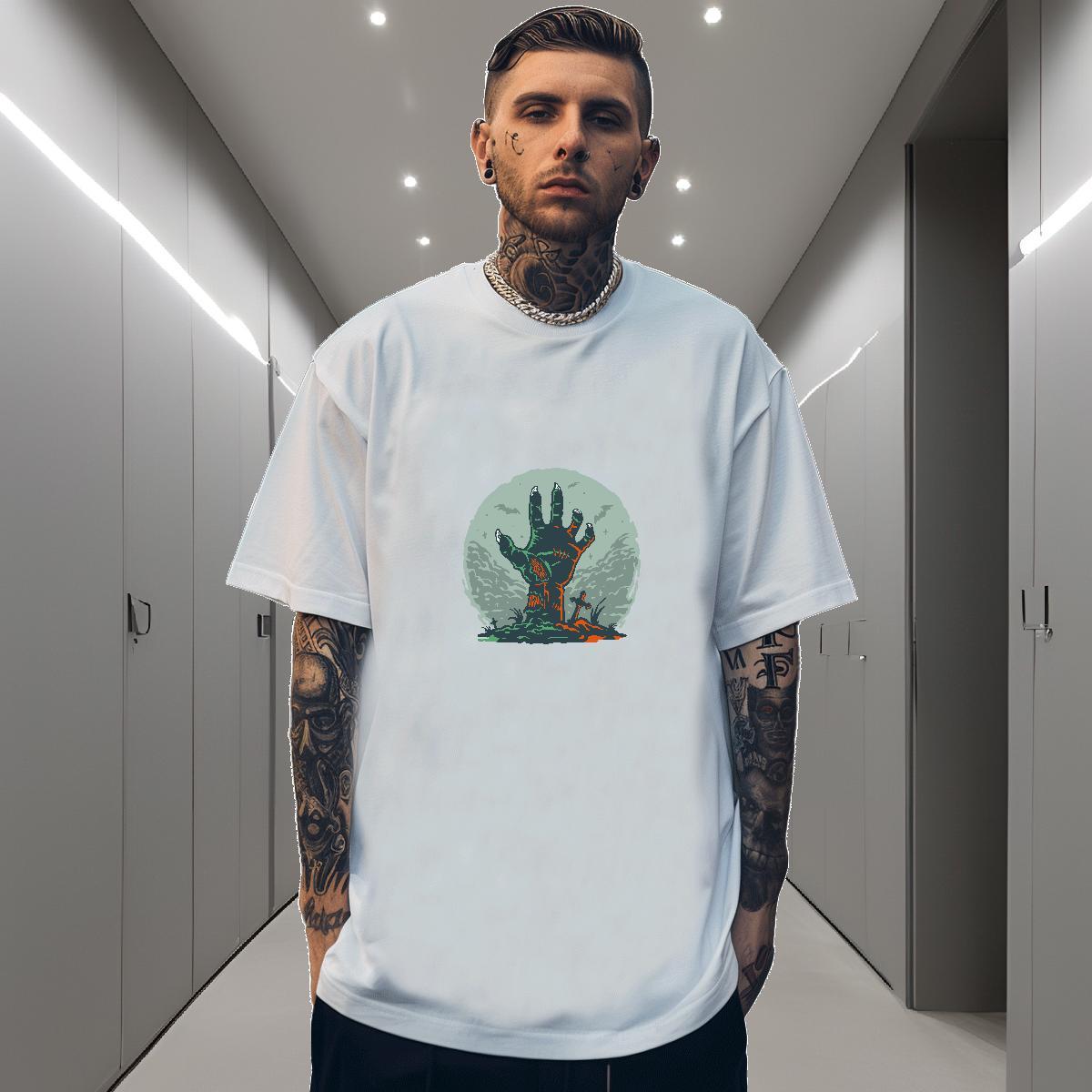 Loose Fit Men T Shirts 230g Cotton skull Anime Printing Street Plus Size Cartoon O Neck Short Sleeves Mens Tshirts 2024 Tees