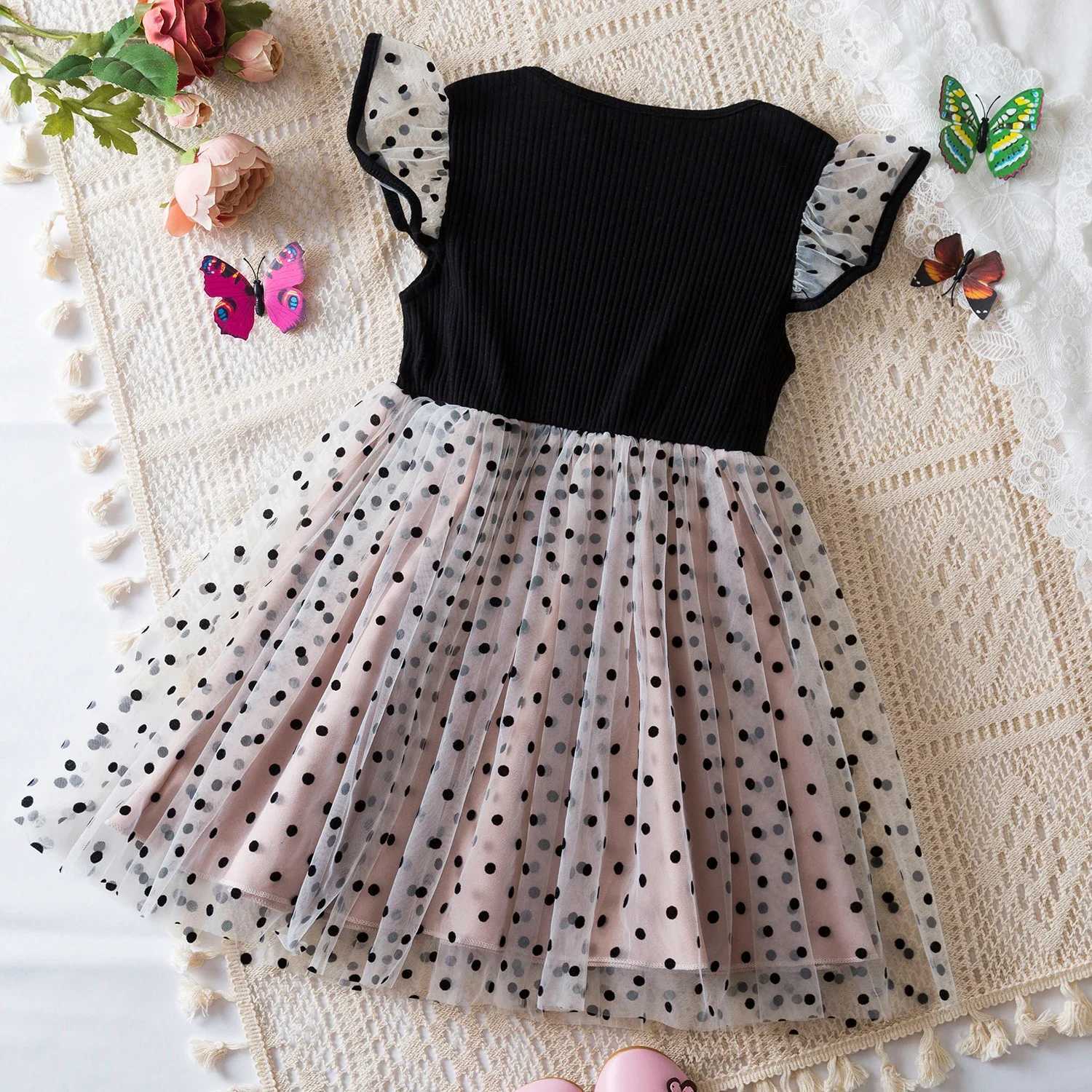 Polka Dotted Princess Dress Girls Clothing Ruffle Sleeves Casual Tutu Girls Party Dress Summer Dress 2-6Y W240823