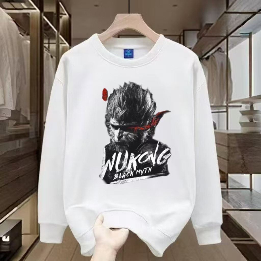 Round Neck Hoodie Men Black Myth Wukong Surrounding Clothes Men's New Autumn/Winter Plus Cashmere Hoodie