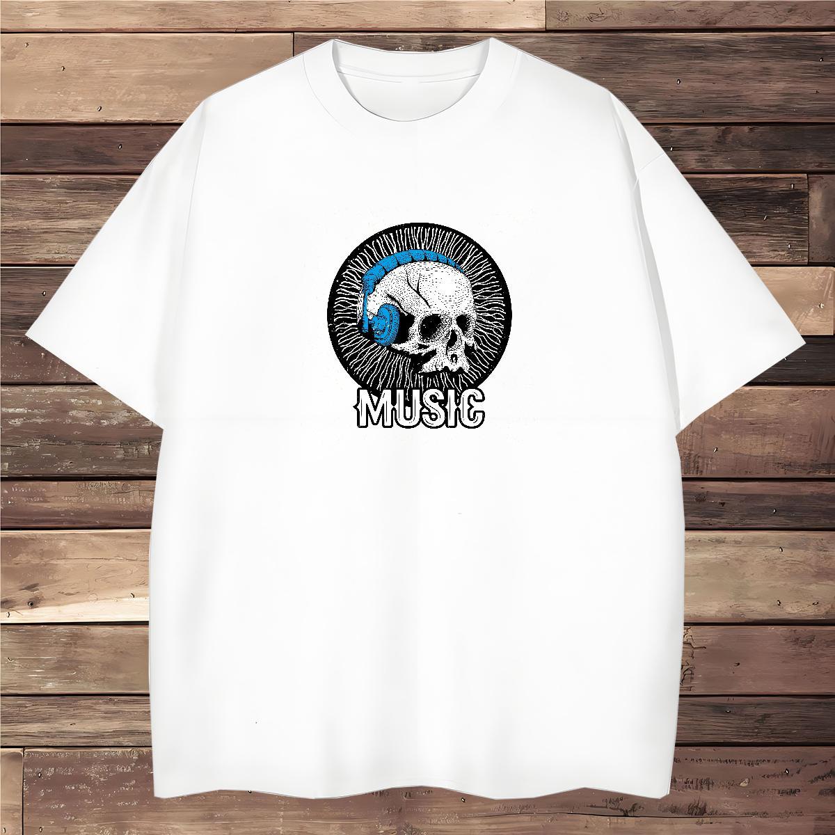 High Quality T-Shirts 100% Cotton 230g skull Beach Graphic Crew Neck Breathable Men Tshirts 2024 New Clothes