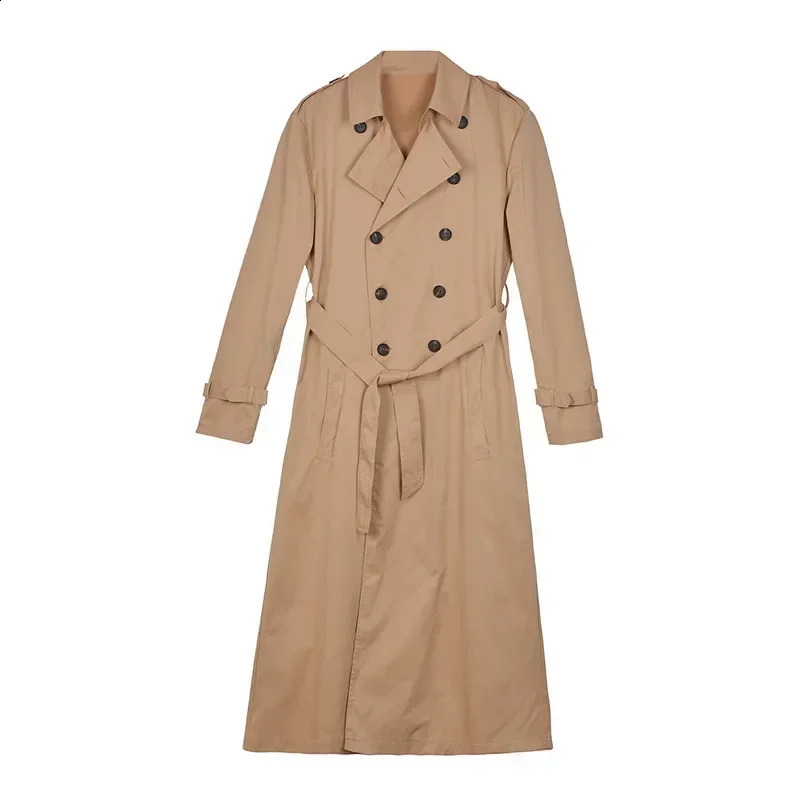 Long Slim Men Trench Coat Double-Breasted Lapel Windbreaker Male Fashion Autumn Coat Long n Trench Male Size S-2Xl 240822