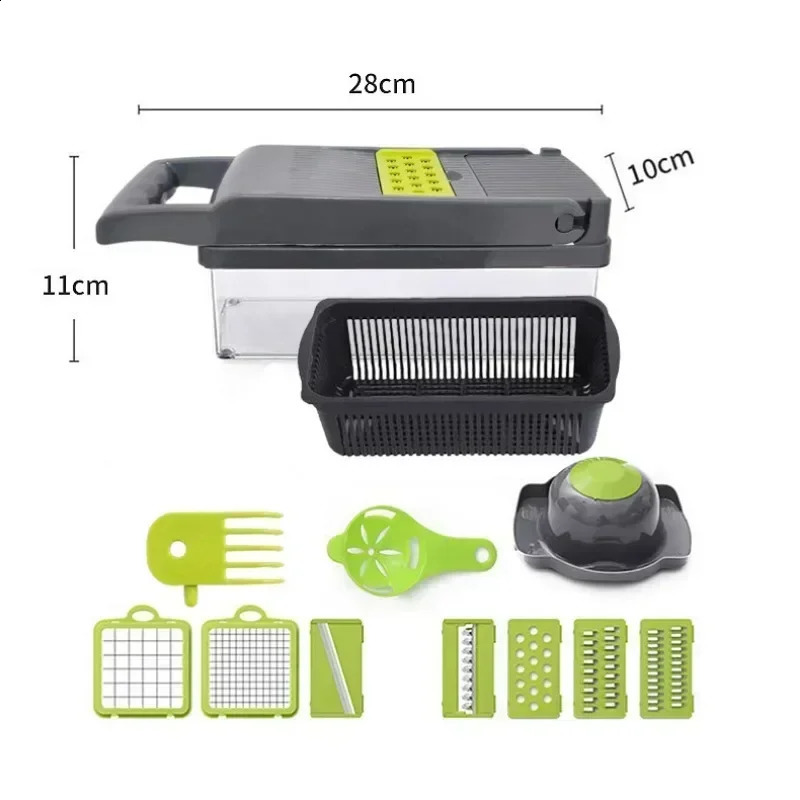 14/16 in 1 Multifunctional Vegetable Chopper Slicer Shredder with Basket Fruit Dicer Potato Shredder Carrot Grind Tools 240823