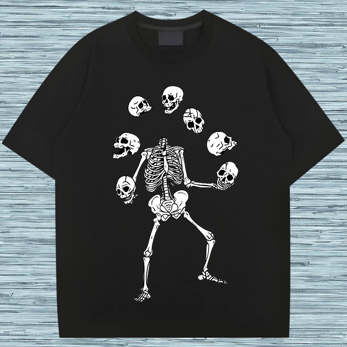 Classic Mens T Shirts 230g Pure Cotton skull Hip Hop Street Oversized O-Neck Short Sleeve Men Tops Tees 2024 Designer Clothings
