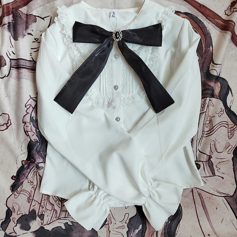 Kawaii womens shirt Lolita Y2K cute Japanese style shirt elegant long sleeved sweet top casual office womens aesthetic shirt 240823