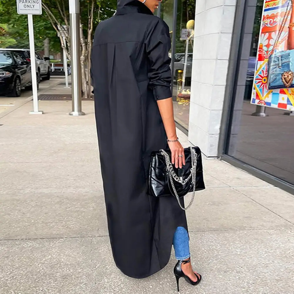 Womens collar long sleeved single chest hem shirt jacket autumn solid color dress womens clothing 240822