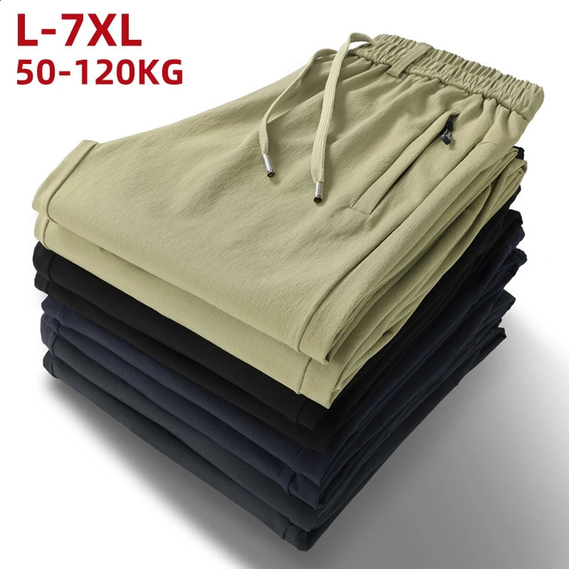 Autumn mens plus size 7XL 6XL business casual high elasticity waist strap elastic nylon spandex straight pants 240823