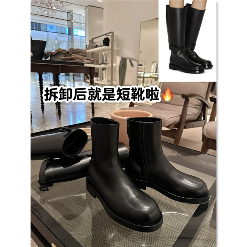 Ddmysports Cowhide Version With Detachable Short Thick Heel Belt Buckle Top Knight Women S Martin Boots Knee High OUTDOOR