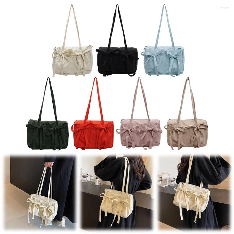 2025 NEW Totes Women Plain Drawstring With Bow Canvas Cute Shoulder Zipper Large Handbag Solid Underarm zhanyishengli