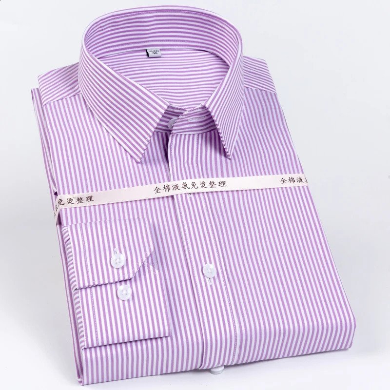 Mens Classic Striped Printed Wrinkle-Resistant Dress Shirts 100% Cotton Regular-Fit Formal Business Long-Sleeve Non-iron Shirt 240822
