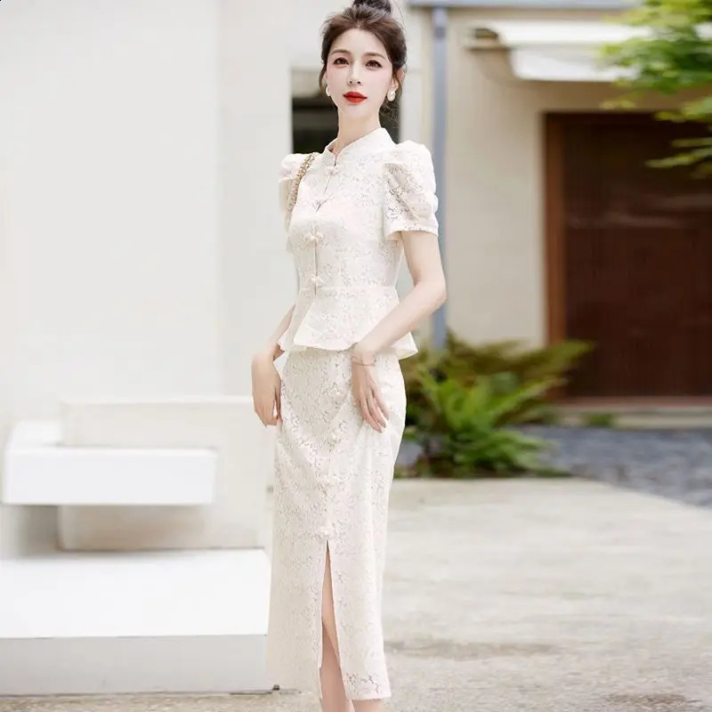Lace Skirt Set Womens Summer Social Style French Hollow Out Short Sleeved Top Embroidered Youth Style Two-piece Set E989 240823
