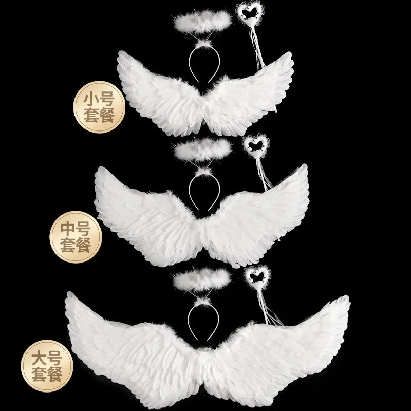 3PC Angel Wings and Halo Adult Feather Costume White Childrens Girls Halloween Role Playing w240824