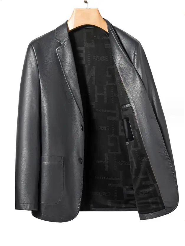 High Quality Mens Suit Leather Jacket Fashion Leather Coat Autumn and Winter Casual Small Suit Coat Men Leather Jacket 240822