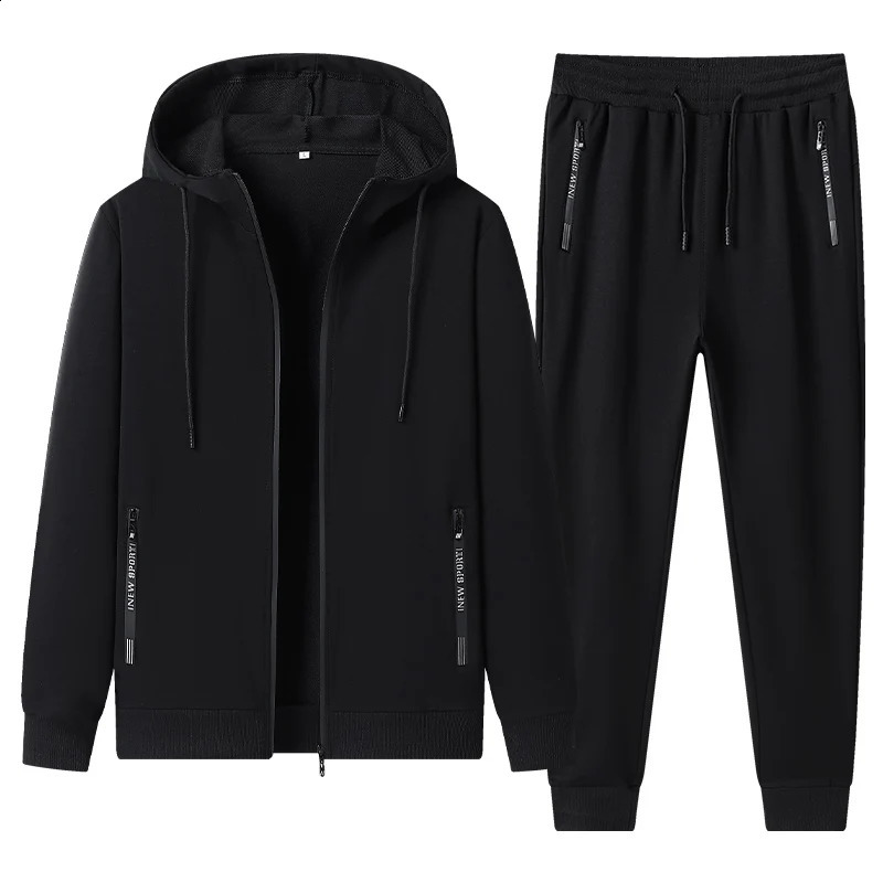 Men Sets Winter Autumn Mens Casual Clothing Solid Color Hoodie 2 Piece Set Zipper Sweatshirt Sweatpants Tracksuits 240822