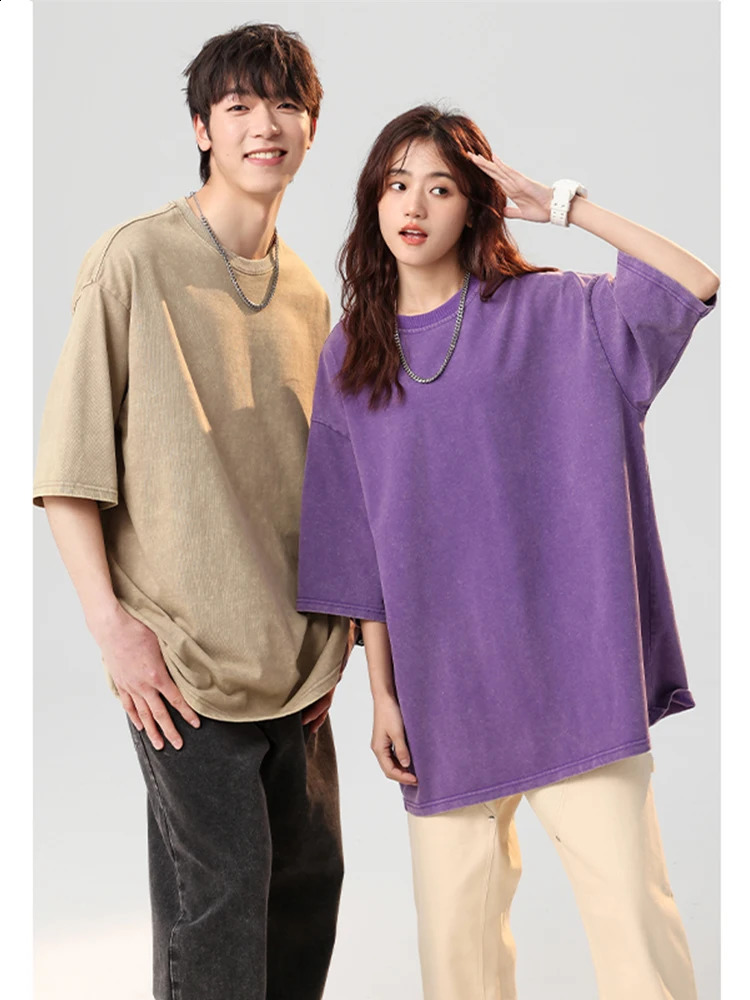 260G thick cotton summer wash Tshirt mens Korean couple Y2K loose top casual short sleeved oversized unisex 240822
