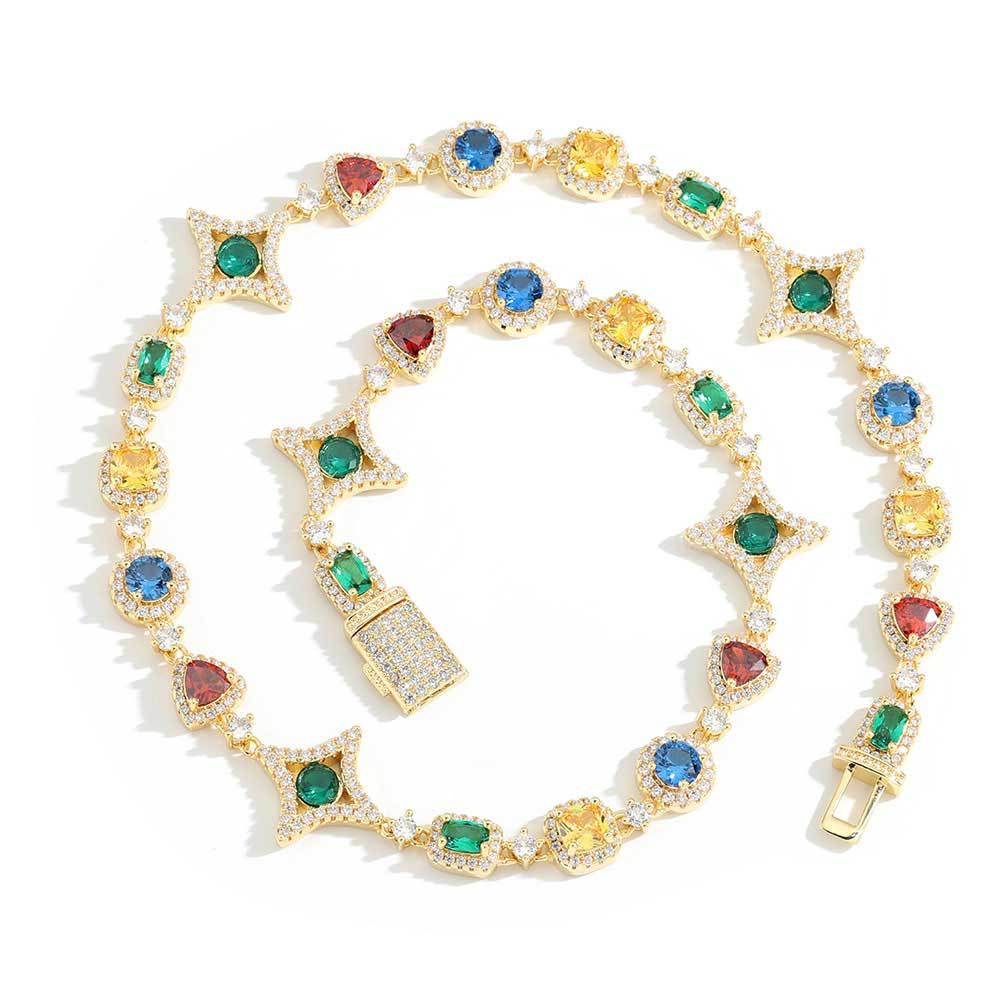 Hip Hop Colored Imitation Gemstone Chain Necklaces Bracelets Women Jewelry Gift