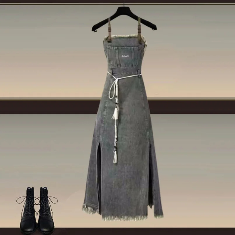Spring/Summer Womens Set Korean Style Western Sunscreen Top Slimming Versatile Cow Strap Skirt Two Piece Set 240823
