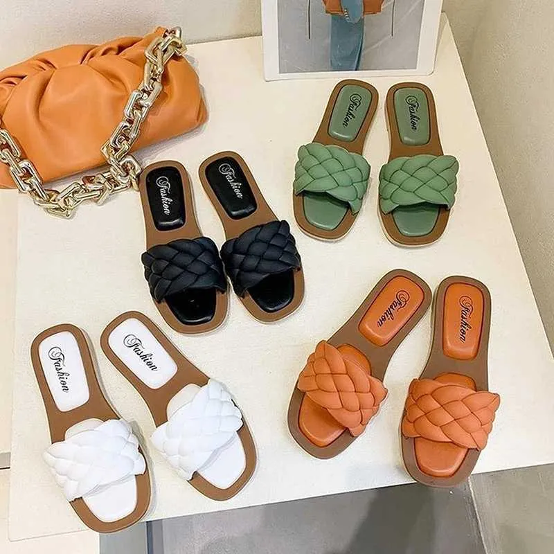 Slippers NEW Sandals Women New Open Toe Walking Solid Color Womens Shoes Woven Beach Female Lightweight Chaussure Femme H240322