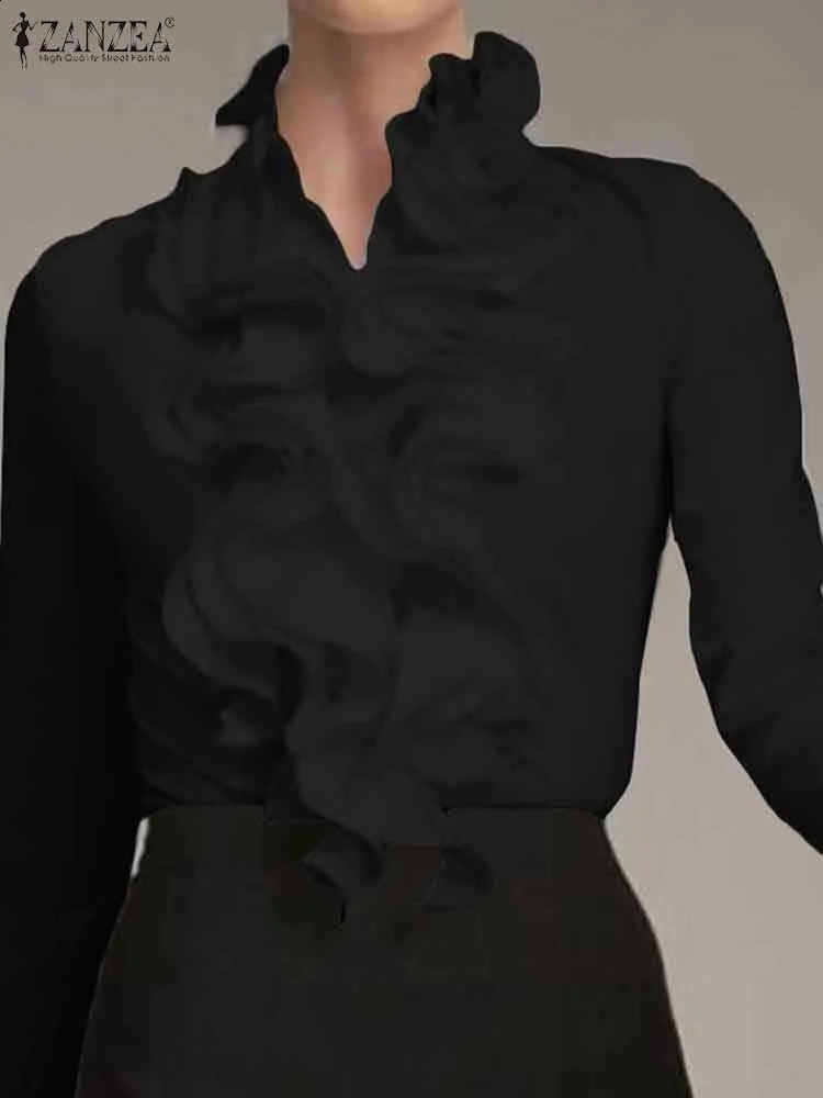 ZANZEA Elegant Women Blouse Ruffles Tops Fashion Long Sleeve Shirts Flounce Blusas Stylish OL Work Shirt Female White Blouses 240823