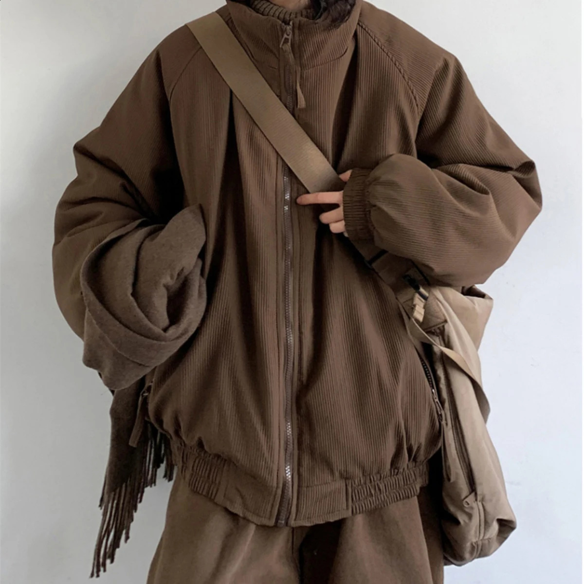 High quality winter apron jacket streetwear mens stand up collar womens hiphop couple park heavy 240822