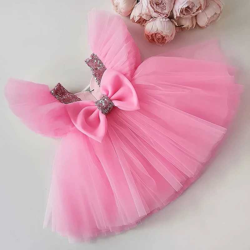 Girls sequin pleated dress childrens dress elegant princess wedding party ball dress childrens birthday formal vest W240823