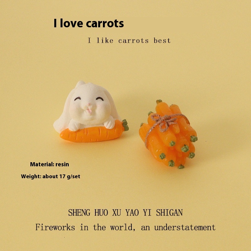 Charming Small White Bunny Holding a Carrot - Handcrafted Resin Craft for Your Desk