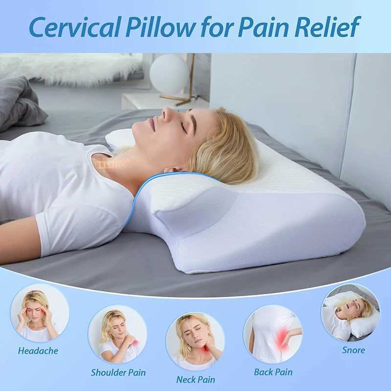 1pc Memory Foam Cervical 2 in 1 Ergonomic Contour Orthopedic Pillow for Neck Pain Contoured Support PillowsNeck PillowXJ240822 dh3628137