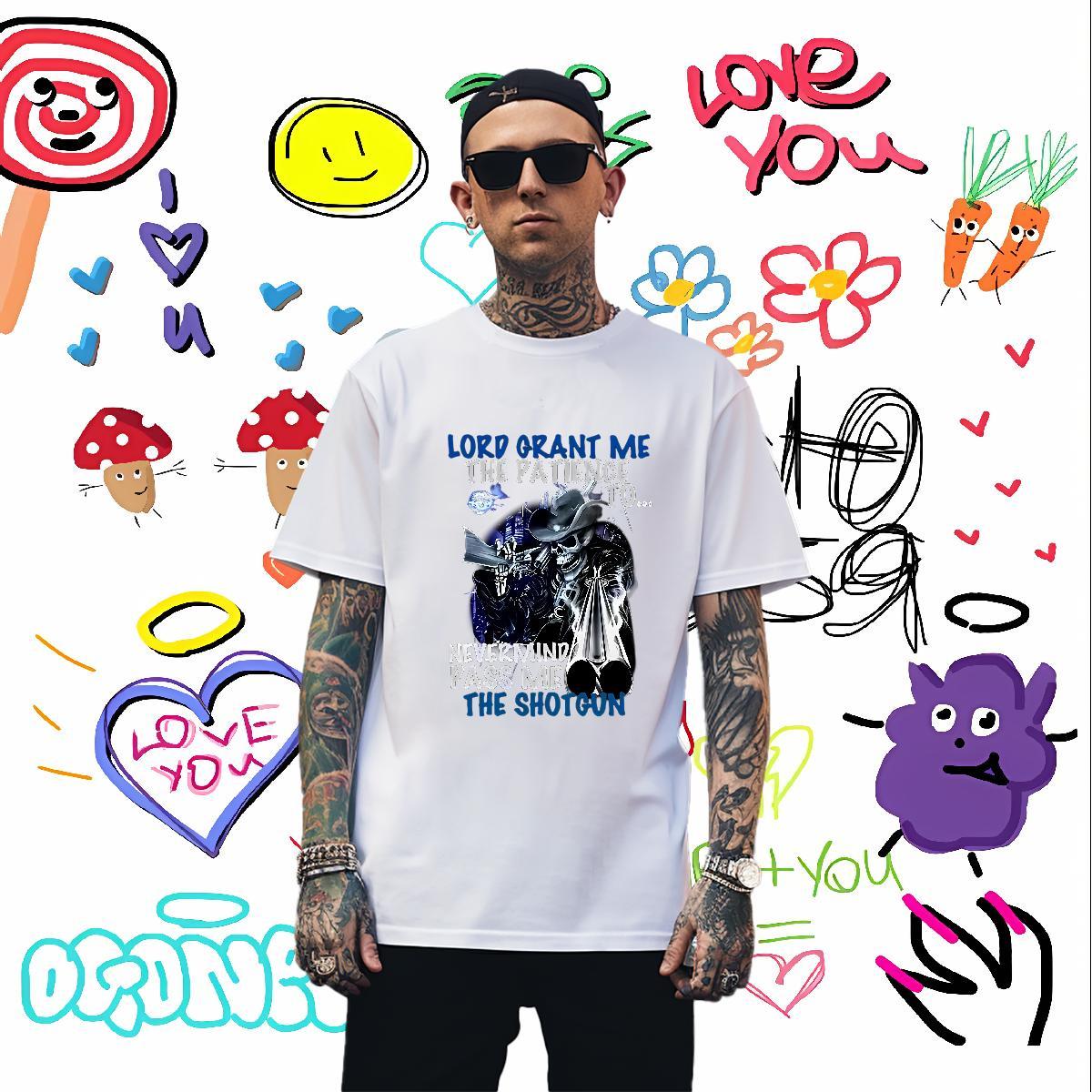 Loose Man T Shirts 230g Pure Cotton skull Outdoor White Plus Size Short Sleeve Soft Tshirt for Man Woman Classic Polos