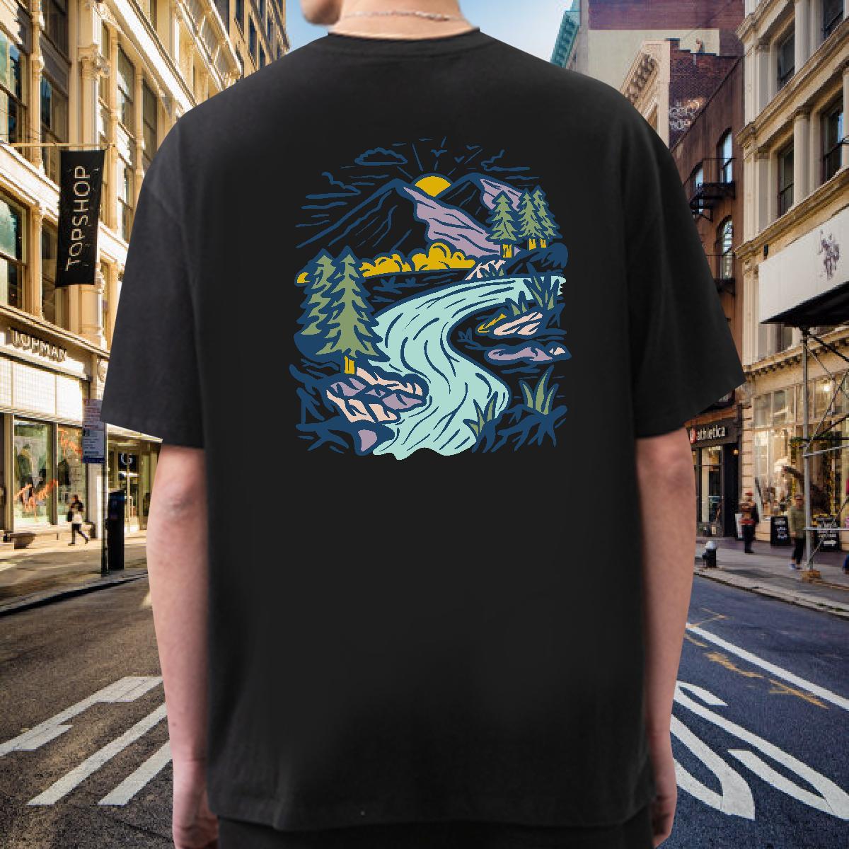 Wholesale T-Shirts 230g 100% Cotton Mountain High Street Hip Hop Graphic Breathable Crew Neck Couples T Shirts 2024 DIY Top Tees