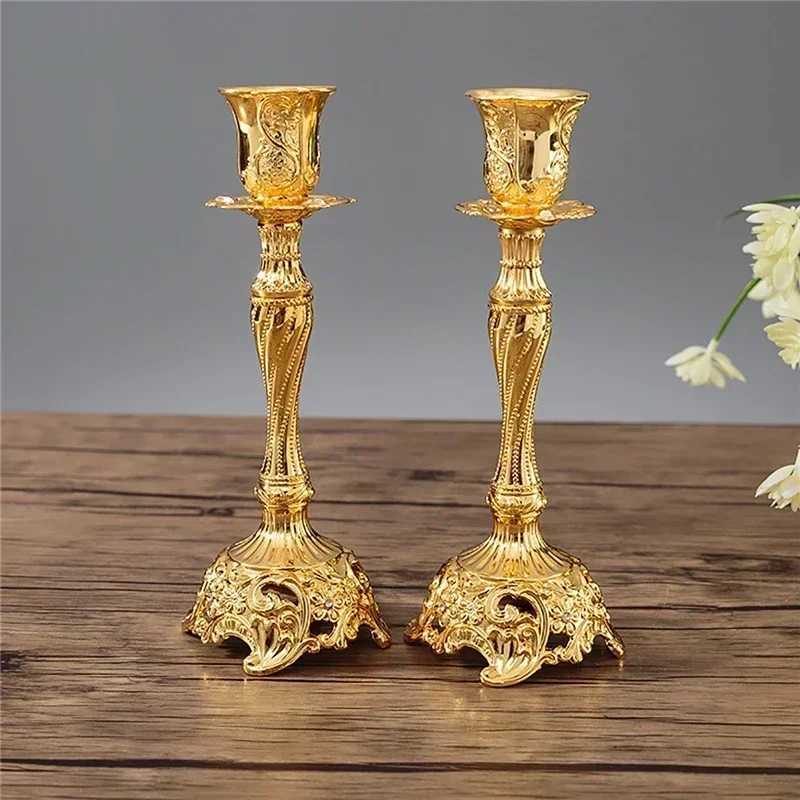 2pcs Retro Candlestick Gold Sier Holder Wedding Centerpieces Candle Holders Banquet Dinning Table Decorations Ornaments Y240823