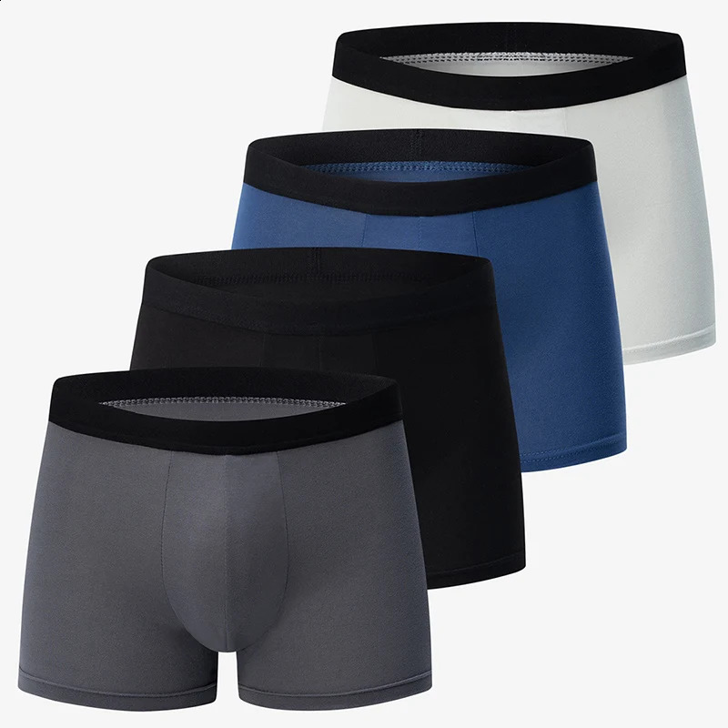 4 packs of European and American size mens solid color sexy boxer underwear antibacterial breathable plus shorts 240822