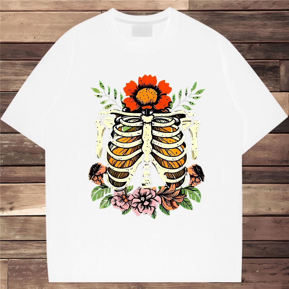 Unisex T Shirt For Man 230g 100% Cotton skull Daily Outfit Plus Size Cartoon Short Sleeve O-Neck Men Clothes T-Shirt Customized Polos