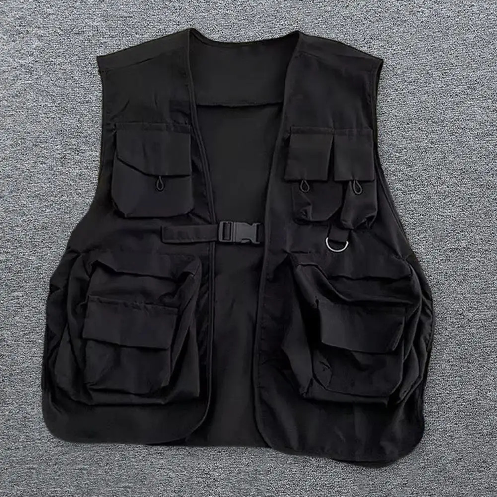 Buckle Clre Vest Jacket Streetwear Cargo Vests Unisex Hop Style with Multi Pockets for Men Women 240822