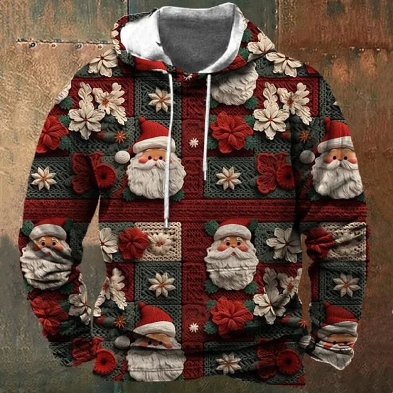 Christmas Hoodies For Men 3d Santa Claus Print Mens Hooded Tops Holiday Casual Man Clothing Loose Oversized Hoody Pullover 240823