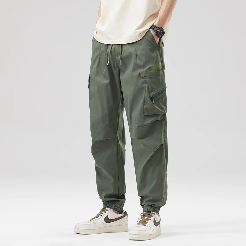 Hip Hop Streetwear Cargo Pants Spring Summer Casual Pans Men Streetwear Solid Color Pants Elastic Waist Wide Leg Mens Joggers 240822
