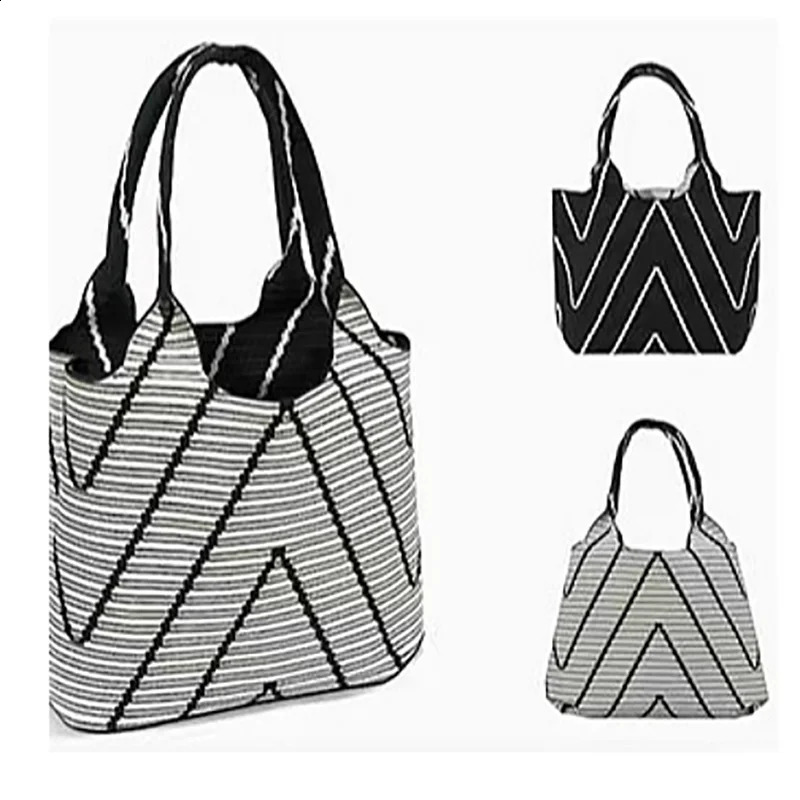 MABULA Square Stripe Large Capacity Woman Tote Handbag Simple Casual Shoulder Purse For Woman Fashion Vintage Phone Satchel 240823