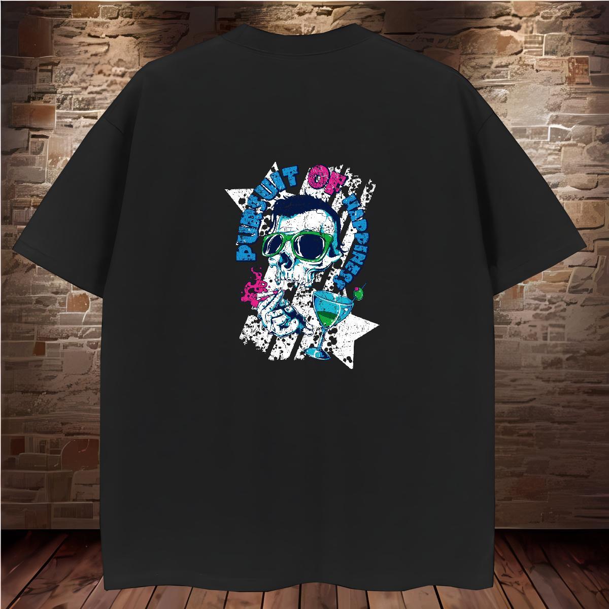 Unisex T Shirts Men 230g Pure Cotton skull Beach Asian Size Crew Neck Breathable Mens Tshirts DIY Customized Top Tees